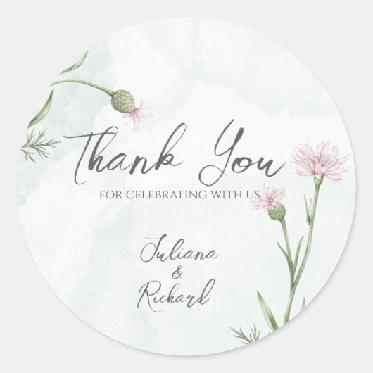 Elegant Rustikal Pink Poppy Floral Danke Aufkleber (Vorderseite)