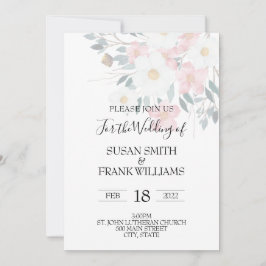 Elegant rustikal rosa und weiße Aquarellblume Einladung