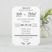 Elegant rustikal schlicht Schwarz & Weiß Minimalis Einladung (Stehend Vorderseite)