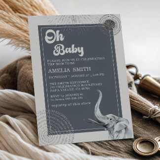 Elegant Safari Elephant Baby Shower Einladung