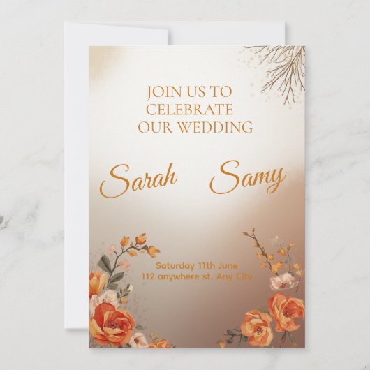 Elegant Saffron Floral Wedding Invitation Set Einladung (Vorderseite)