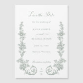 Elegant Sage Baroque Roses Save the Date Magneteinladung (Vorderseite)