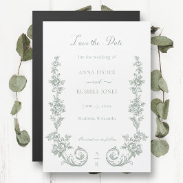 Elegant Sage Baroque Roses Save the Date Magneteinladung
