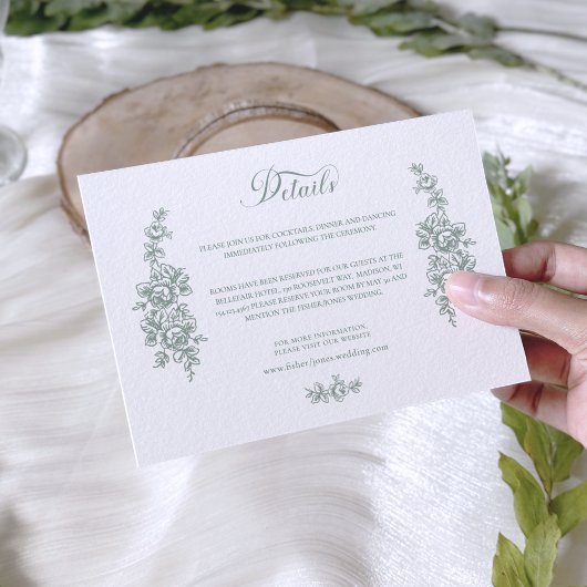 Elegant Sage Baroque Roses Wedding Begleitkarte