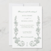 Elegant Sage Baroque Roses Wedding Einladung (Vorderseite)
