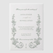 Elegant Sage Baroque Roses Wedding Pergament Einladungen (Vorderseite)