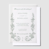 Elegant Sage Baroque Roses Wedding Pergament Einladungen (Versetzt)