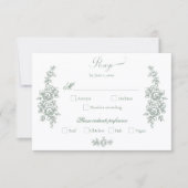 Elegant Sage Baroque Roses Wedding RSVP Karte (Vorderseite)