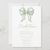 Elegant Sage Bow Toile French Bridal Shower Einladung (Vorderseite)