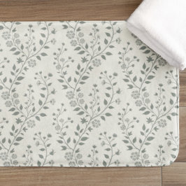 Elegant Sage Cream Minimalist Boho Floral Pattern Badematte
