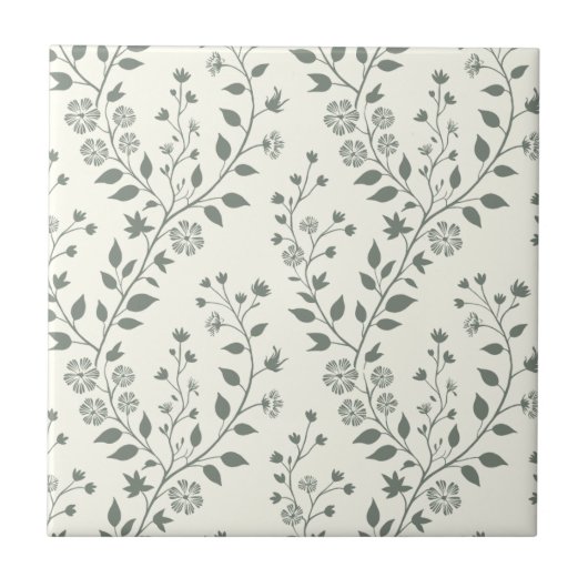 Elegant Sage Cream Minimalist Boho Floral Pattern Fliese (Vorderseite)