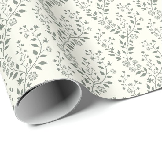 Elegant Sage Cream Minimalist Boho Floral Pattern Geschenkpapier (Rolleneckpunkt)