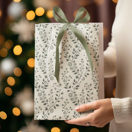 Elegant Sage Cream Minimalist Boho Floral Pattern Mittlere Geschenktüte