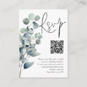 Elegant Sage Eucalyptus QR Code Wedding RSVP Begleitkarte (Vorderseite)