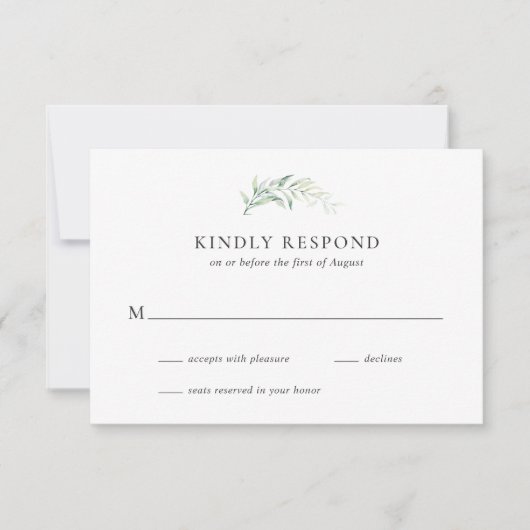 Elegant Sage Eukalyptus Greenerity Wedding RSVP Karte (Vorderseite)