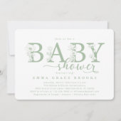 Elegant Sage Floral Baby Shower Typography Einladung (Vorderseite)