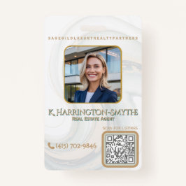 Elegant Sage Gold Realtor Photo ID/QR Code Contact Ausweis