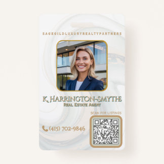 Elegant Sage Gold Realtor Photo ID/QR Code Contact Ausweis