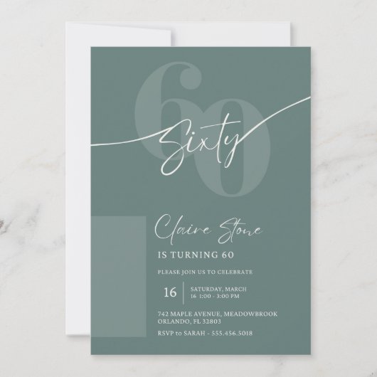 Elegant Sage Gray 60th Birthday Invitation Einladung (Vorderseite)