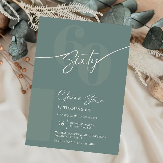 Elegant Sage Gray 60th Birthday Invitation Einladung