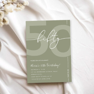 Elegant Sage Green 50th Birthday Party Einladung