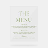 Elegant Sage Green Acrylic Wedding Menu Sign Acrylschild (Vorderseite)