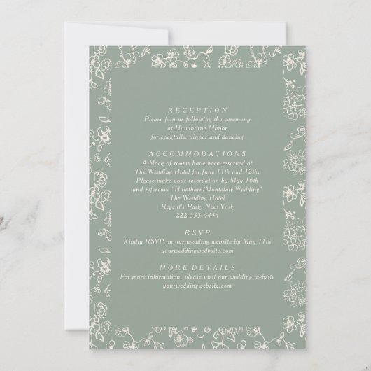 Elegant Sage Green All in One Wedding Einladung (Rückseite)