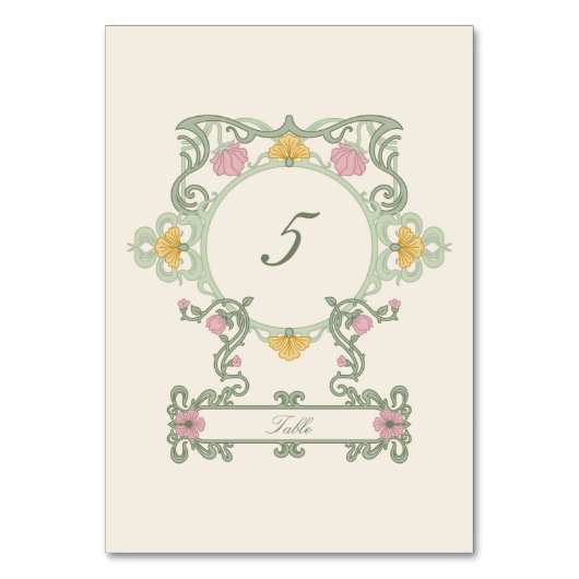 Elegant Sage Green and Gold Art Nouveau Tischnummer (Vorderseite)