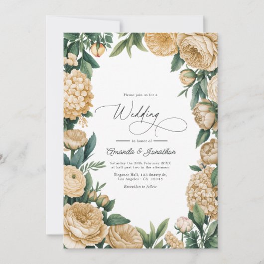Elegant Sage Green and Sandstone Floral Wedding Einladung (Vorderseite)