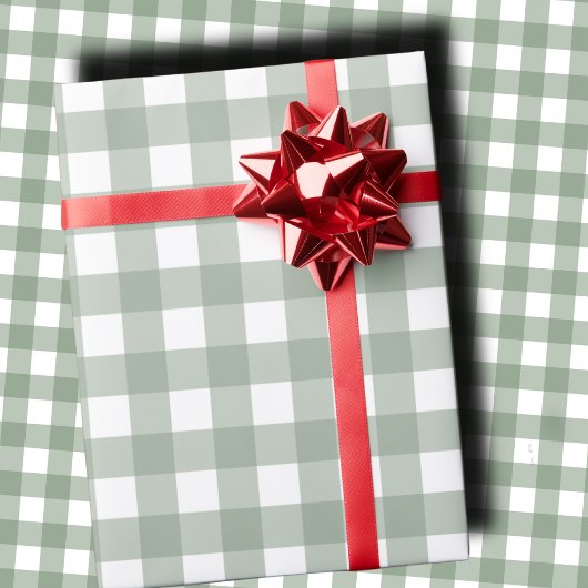 Elegant Sage Green and White Gingham Holiday Geschenkpapier