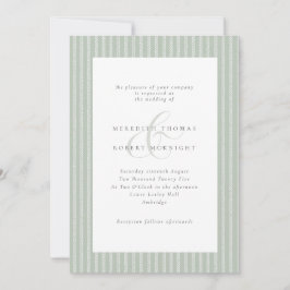 Elegant Sage Green and White Stripes Wedding Einladung