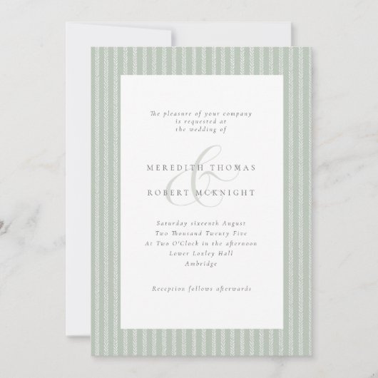Elegant Sage Green and White Stripes Wedding Einladung (Vorderseite)