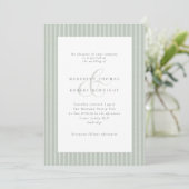 Elegant Sage Green and White Stripes Wedding Einladung (Stehend Vorderseite)