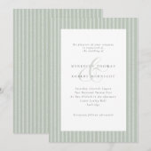 Elegant Sage Green and White Stripes Wedding Einladung (Vorne/Hinten)