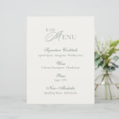 Elegant Sage Green Bar Menu Wedding Sign (Stehend Vorderseite)