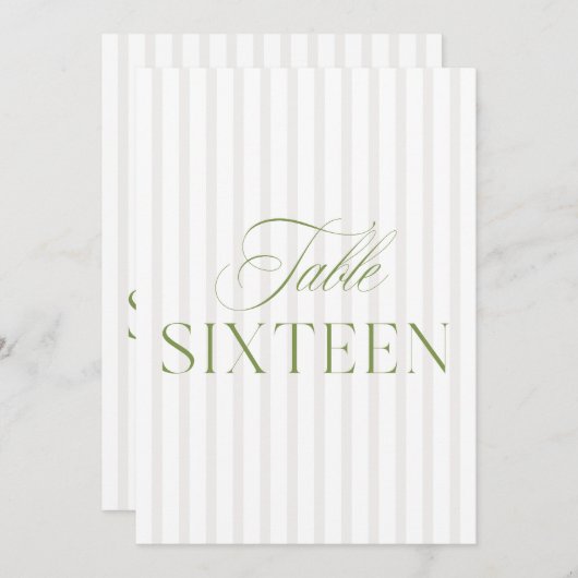 Elegant Sage Green & Beige Wedding 16 Tischnummern (Vorne/Hinten)