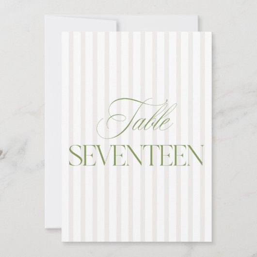 Elegant Sage Green & Beige Wedding 17 Tischnummern (Vorderseite)
