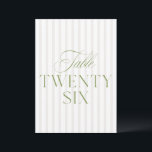 Elegant Sage Green & Beige Wedding 26 Tischnummern<br><div class="desc">Diese elegante Tischnummer besticht durch einen zarten, beige gestreiften Hintergrund mit raffinierter, von Weiß grüner Serifentypografie und subtilen Schriftzeichen geprägten Akzenten. Entworfen für Gartenhochzeiten, raffinierte Empfänge und zeitlose Feiern im Freien. Koordiniert mit der "Iris" Wedding Invitation Collection — klicken Sie auf den Link Sammlung auf dieser Seite, um passende Artikel...</div>