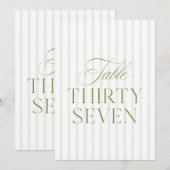 Elegant Sage Green & Beige Wedding 37 Table Number Einladung (Vorne/Hinten)