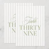 Elegant Sage Green & Beige Wedding 39 Table Number Einladung (Vorne/Hinten)