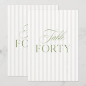 Elegant Sage Green & Beige Wedding 40 Table Number Einladung (Vorne/Hinten)