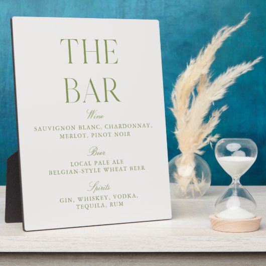Elegant Sage Green & Beige Wedding Bar Sign Fotoplatte (Seite)