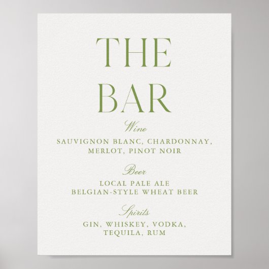 Elegant Sage Green & Beige Wedding Bar Sign Poster (Vorne)