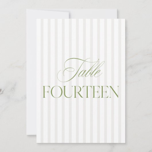 Elegant Sage Green & Beige Wedding Table Number Einladung (Vorderseite)