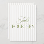 Elegant Sage Green & Beige Wedding Table Number Einladung (Vorne/Hinten)