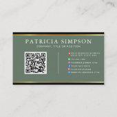 Elegant Sage Green Black Gold Professional QR Code Visitenkarte (Rückseite)