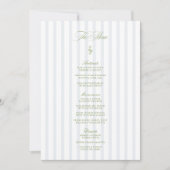 Elegant Sage Green & Blue Striped Wedding Menu Einladung (Vorderseite)