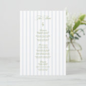 Elegant Sage Green & Blue Striped Wedding Menu Einladung (Stehend Vorderseite)