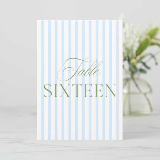 Elegant Sage Green & Blue Wedding 16 Tischnummern (Stehend Vorderseite)