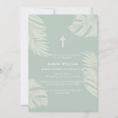 Elegant Sage Green Boho Blätter überqueren Taufe Einladung (Vorderseite)